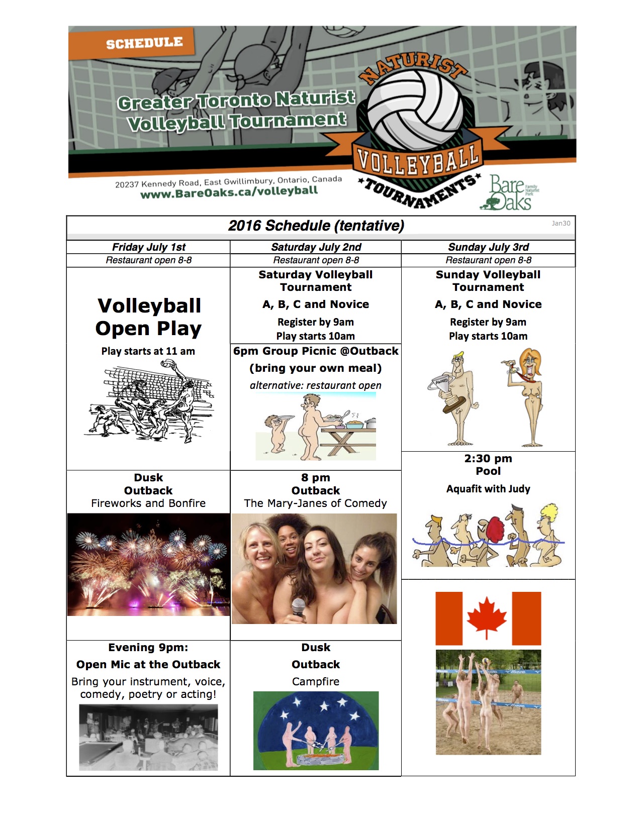 10th Annual GTA Nude Volleyball Tournament Schedule
