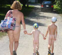 nudist / naturist family walking