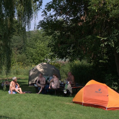 naturists camping and talking