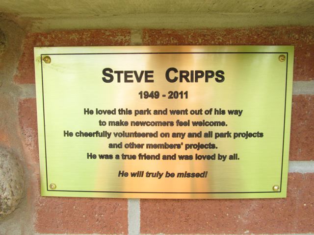 Steve Cripps memorial plaque at Bare Oaks Family Naturist Park