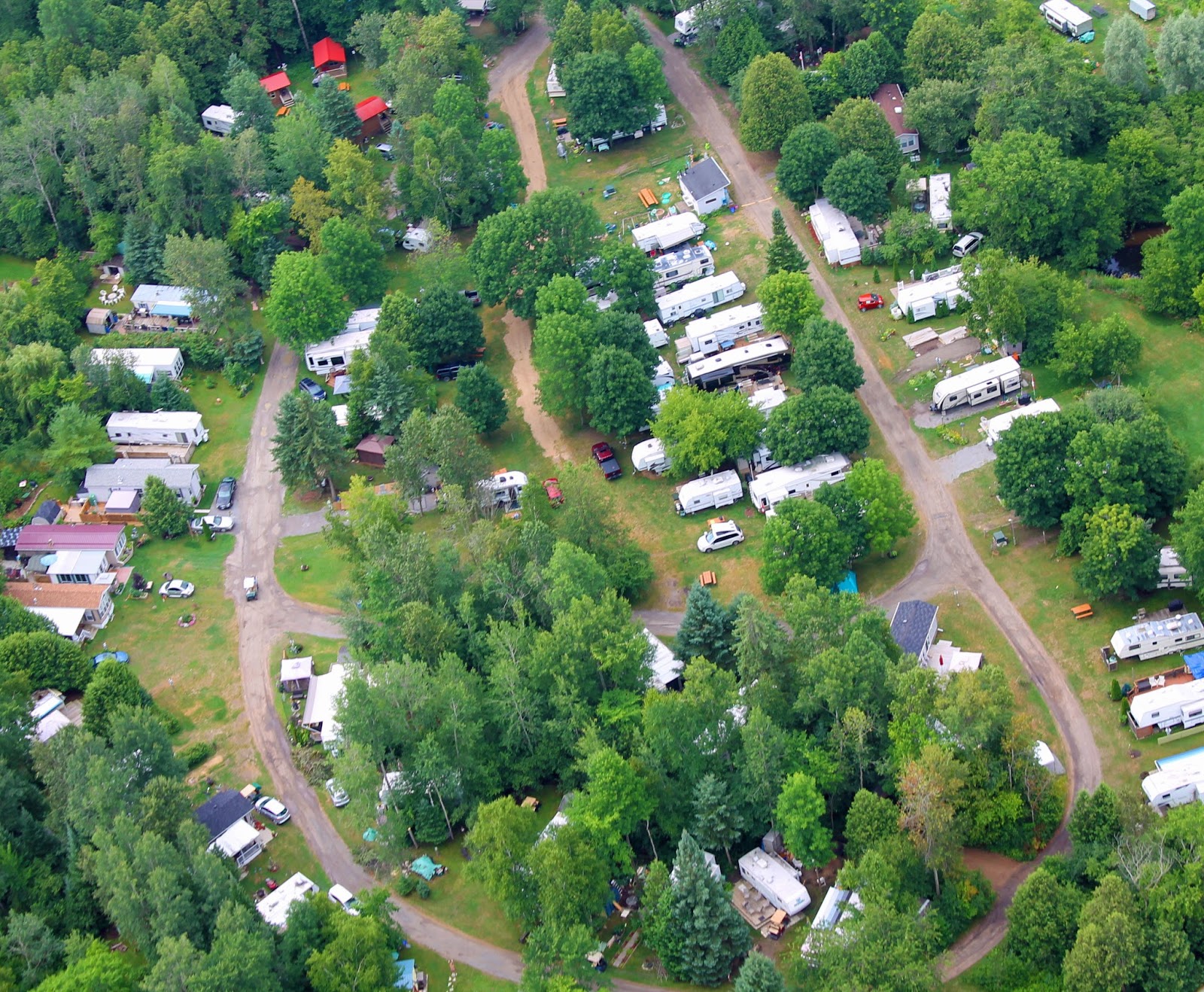 Aerial of Beckett Circle campsites at Bare Oaks Family Naturist Park