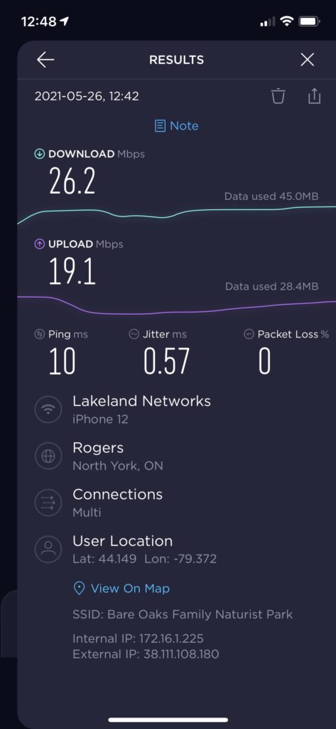 WiFi speedtest showing 26.2 Mbps