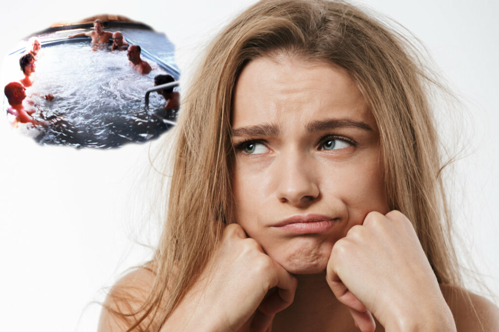 Frustrated Woman Dreaming of Hot tub